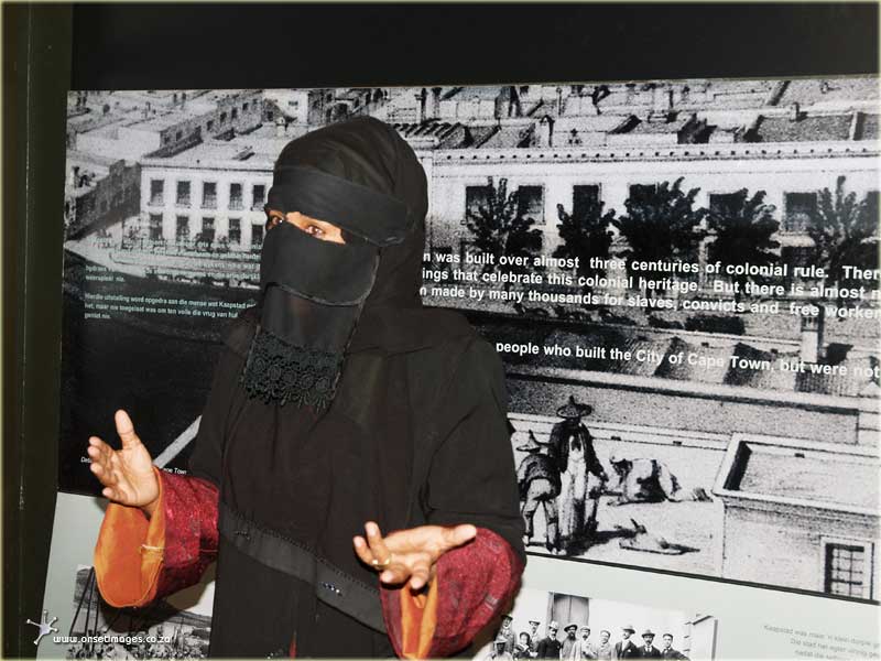Our lecturer and Tourist Guide at Bo-Kaap's Iziko Museum is Aqeelah Hendricks initially dressed in 'Burka Style' but later metamorphosed into lesser dominent life style