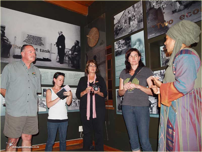 Johannes Pieterse of Ramasibi Guest Services, Intern Charis Le Riche of 021 Magazine, Tourist Guide Ida Torres, Co-Editor Dawn Kennedy of Cape Town's 021 Magazine following Aqeelah Hendricks' cultural journey on the Bo-Kaap presented at the local Iziko Museum