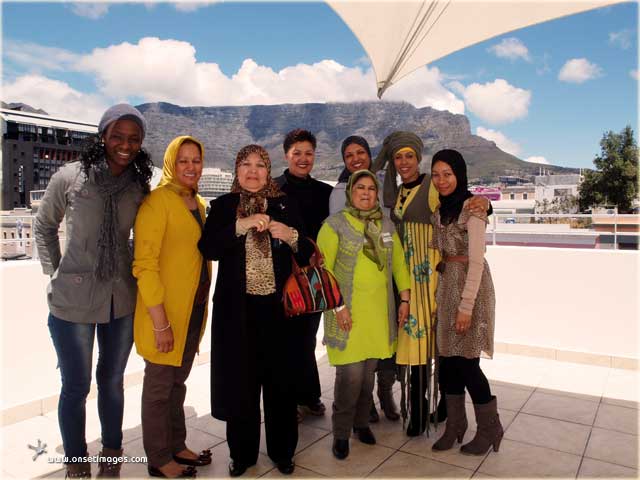 Masutane Modjadji, Owner of Wale Rose Lifestyle Restaurant, Faiza Hendricks, Alison Kiewietz-Marais, Tasneem Khan behind Shaheeda Stanley (yellow dress), Aqeelah Hendricks and Zakiyah Abrahams