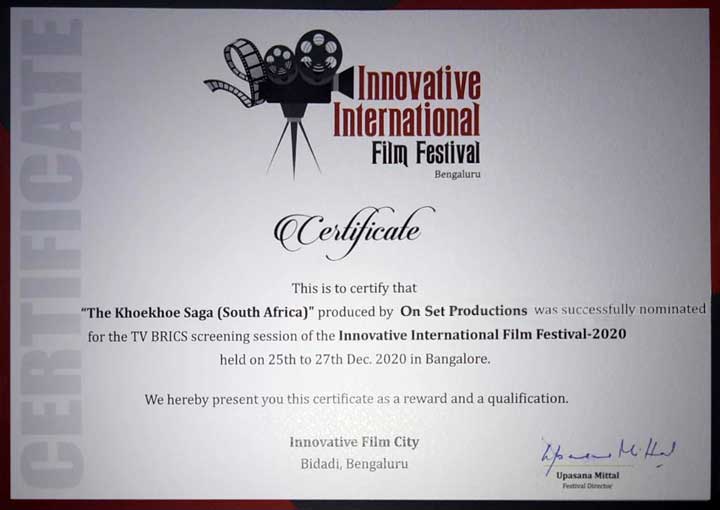 Khoekhoe Saga screening certificate, Bengaluru, Russia