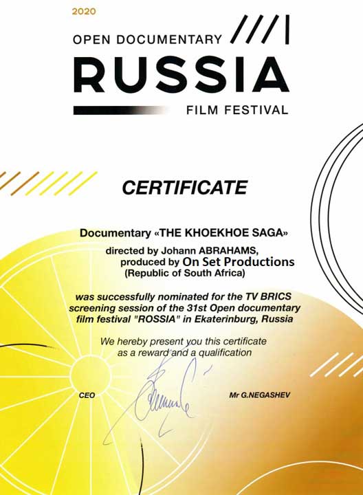 Khoekhoe Saga screening certificate, Ekaterinburg, Russia