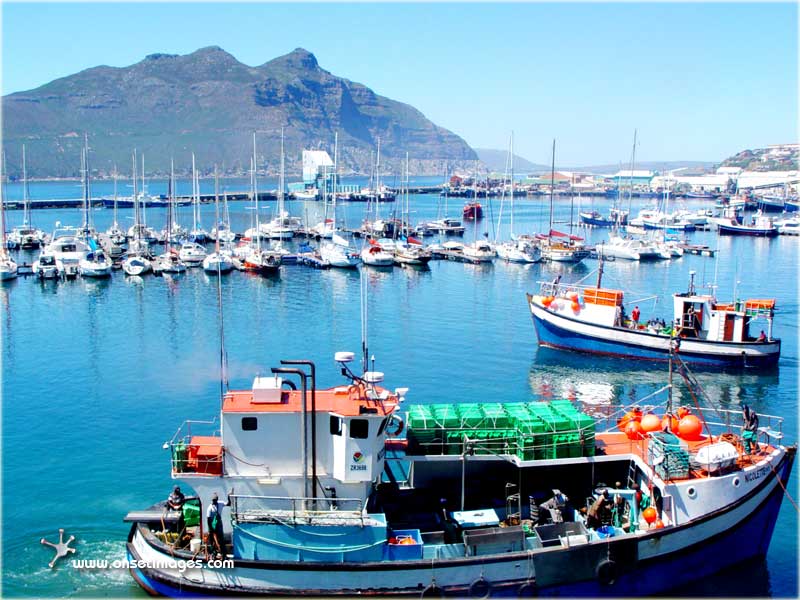 Vessels leaving the peer of the Hout Bay harbour after offloading