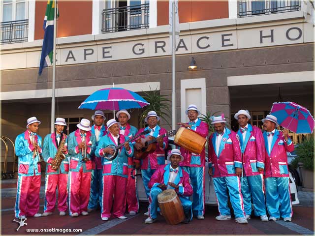Woodstock StarLites Minstrels in front of the Cape Grace